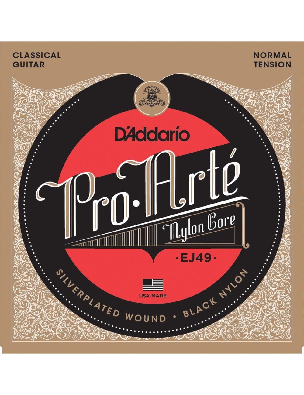 D'Addario EJ49 Pro-Arté Black Nylon, Normal Tension. Classical guitar strings EJ49 Guitar strings
