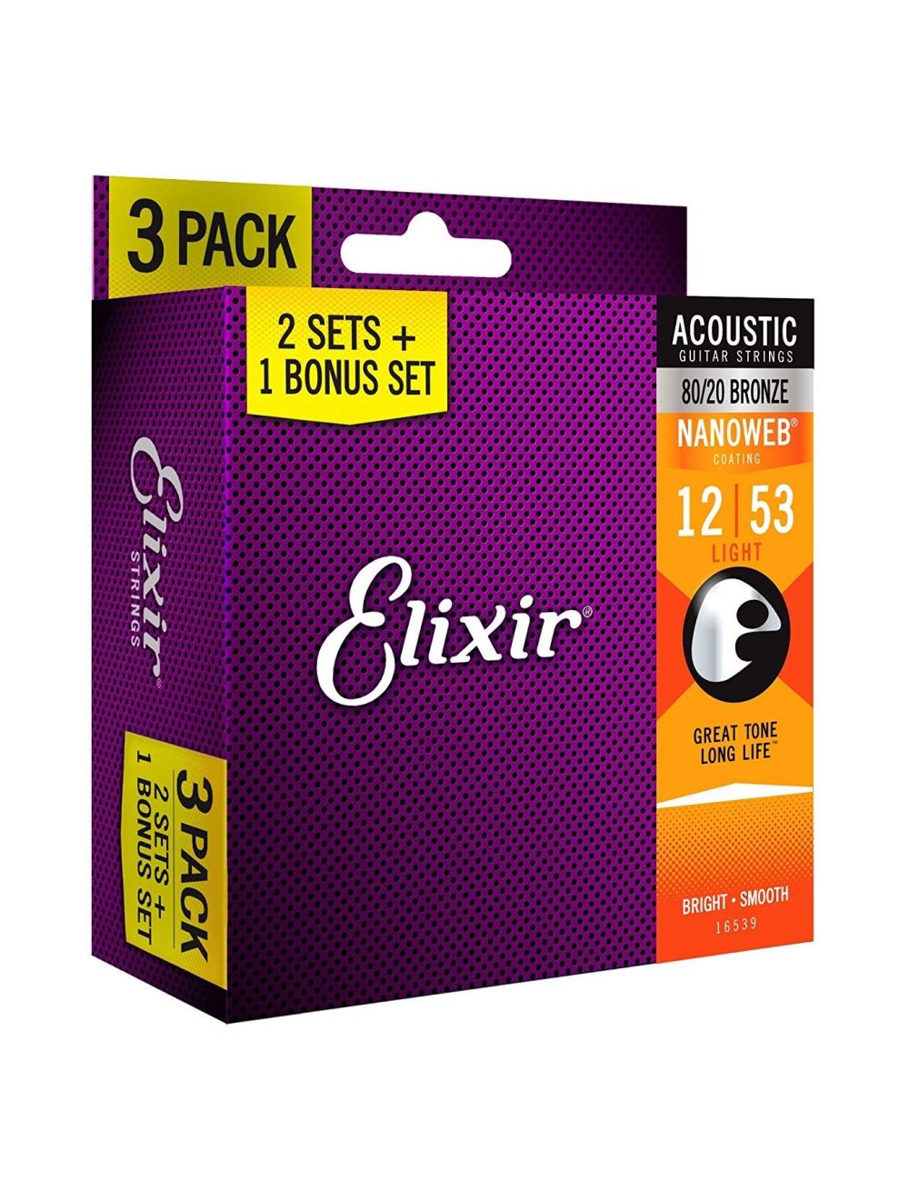 Cordes de guitare acoustique Elixir 80/20 Bronze 11-52 - Pack de 3 sets