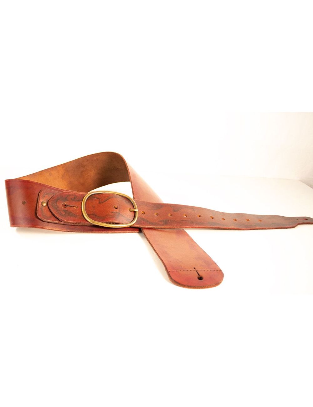 sangle de guitare en cuir marron brun patiné - Made in France